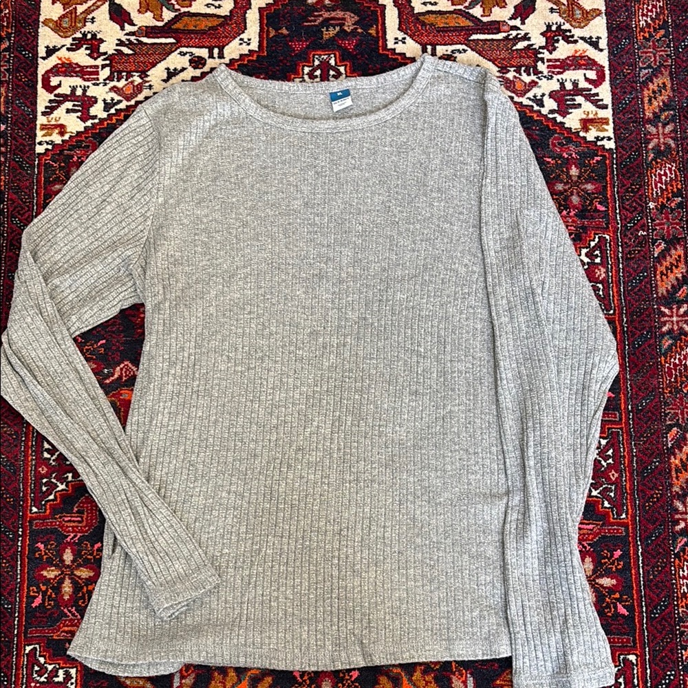 Gray with Silver sparkle Threading Ribbed Women's Top
